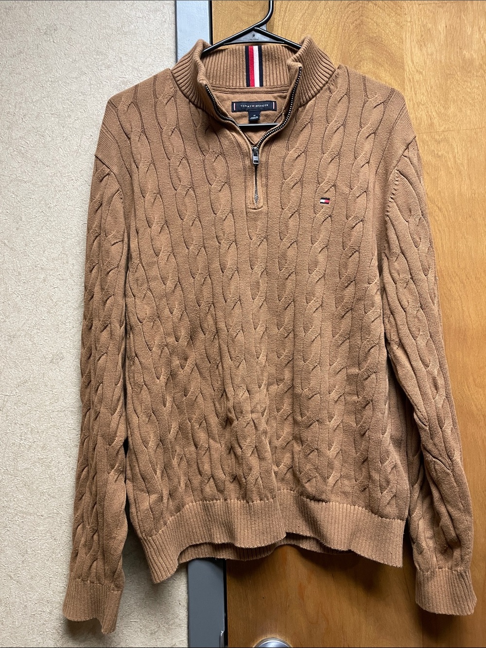 Tommy Hilfiger Men’s Cable-Knit Half-Zip Sweater - Camel Brown